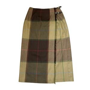 Talbots Wool Wrap Skirt Womens Size 8 Brown Plaid Lined Preppy Old Money Career